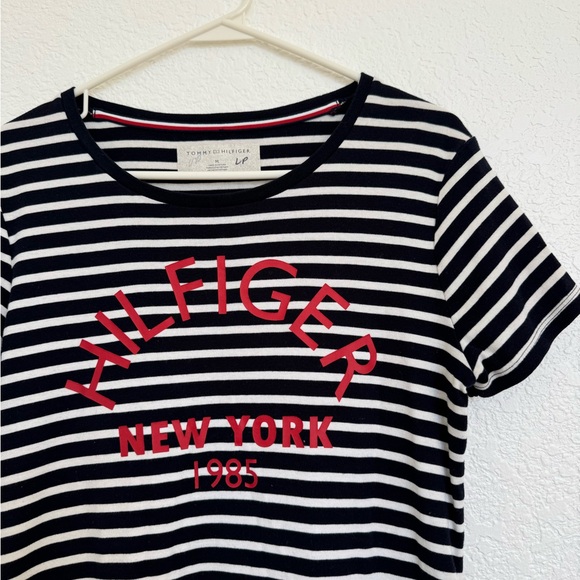 Tommy Hilfiger Black and White Striped Dress with Red Logo women’s size Medium - Picture 3 of 7